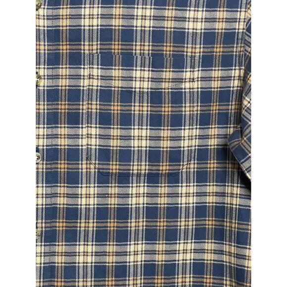 LL Bean Men's Shirt Large Button Front Blue Tan Plaid 100% Cotton LS 253770 - Picture 7 of 13